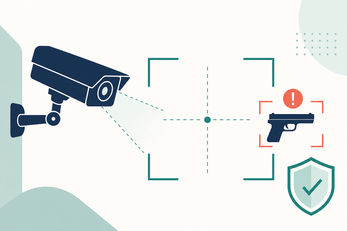 Minimal visual of a camera detecting a weapon for the Weaponed project
